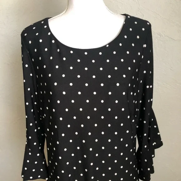 Sandra Darren Polka Dot Shift Dress with Floral Bottom 14 Black White Red - Picture 9 of 15
